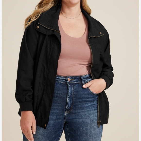 Maurices Black High Collar Bomber Snap Zipper Front Jacket - Picture 1 of 8